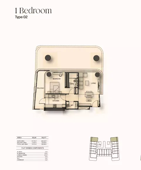 Floor plan, 1 Bed, 794 sq ft