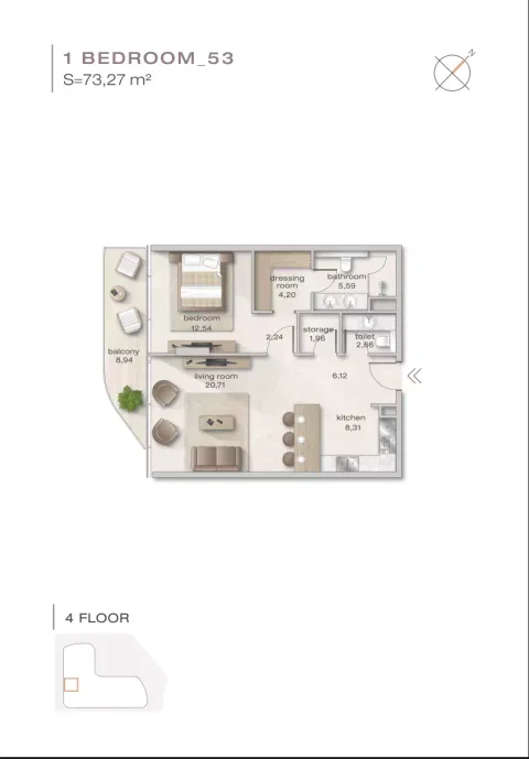 Floor plan, 1 Bed, 785 sq ft
