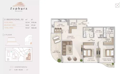 Floor plan, 2 Beds, 1,690 sq ft