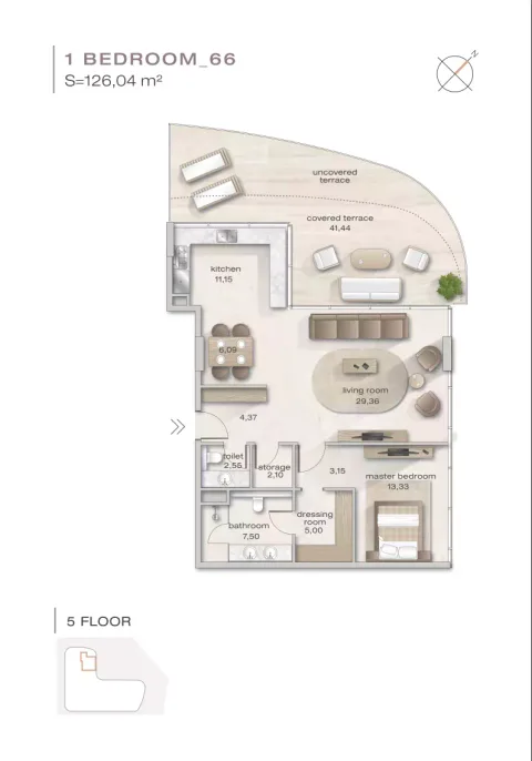 Floor plan, 1 Bed, 1,356 sq ft