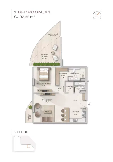 Floor plan, 1 Bed, 1,097 sq ft