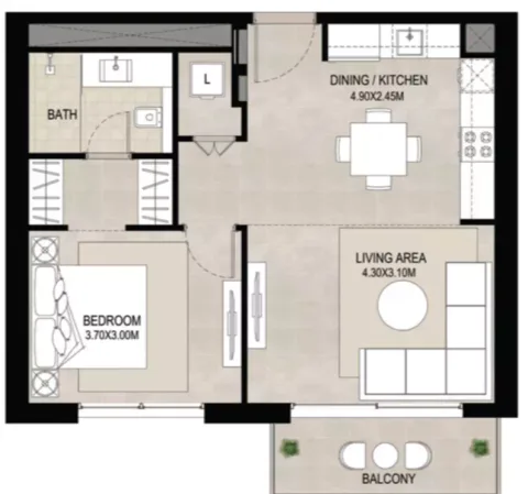 Floor plan, 1 Bed, 656 sq ft
