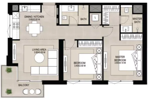 Floor plan, 2 Beds, 903 sq ft