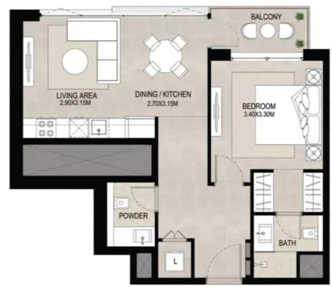 Floor plan, 1 Bed, 657 sq ft