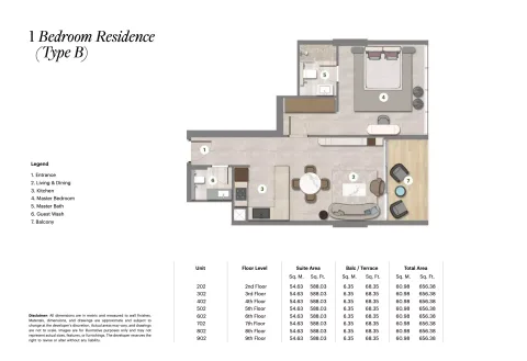 Floor plan, 1 Bed, 656 sq ft