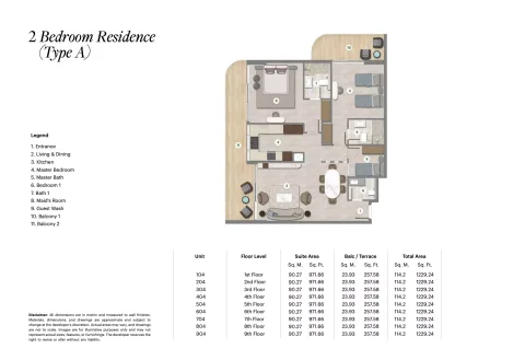 Floor plan, 2 Beds, 1,229 sq ft