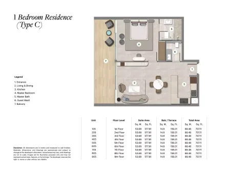 Floor plan, 1 Bed, 737 sq ft