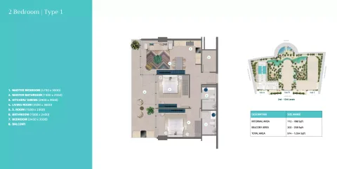 Floor plan, 2 Beds, 974 sq ft