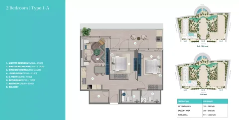 Floor plan, 2 Beds, 971 sq ft