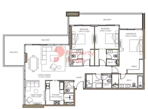 Floor plan, 3 Beds, 2,287 sq ft