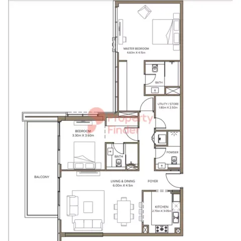 Floor plan, 2 Beds, 1,410 sq ft