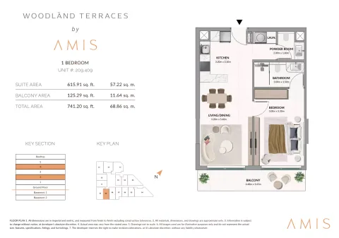 Floor plan, 1 Bed, 741 sq ft