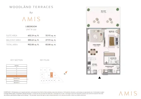 Floor plan, 1 Bed, 902 sq ft
