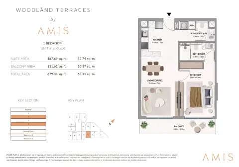 Floor plan, 1 Bed, 679 sq ft