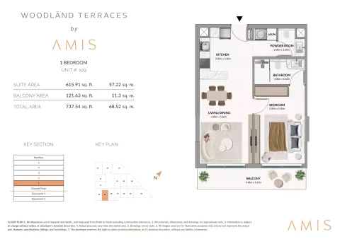 Floor plan, 1 Bed, 737 sq ft