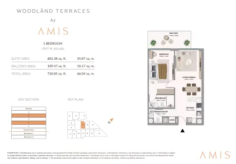 Floor plan, 1 Bed, 710 sq ft
