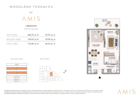 Floor plan, 1 Bed, 712 sq ft