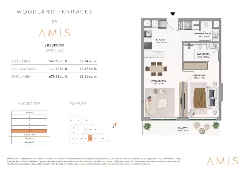 Floor plan, 1 Bed, 679 sq ft