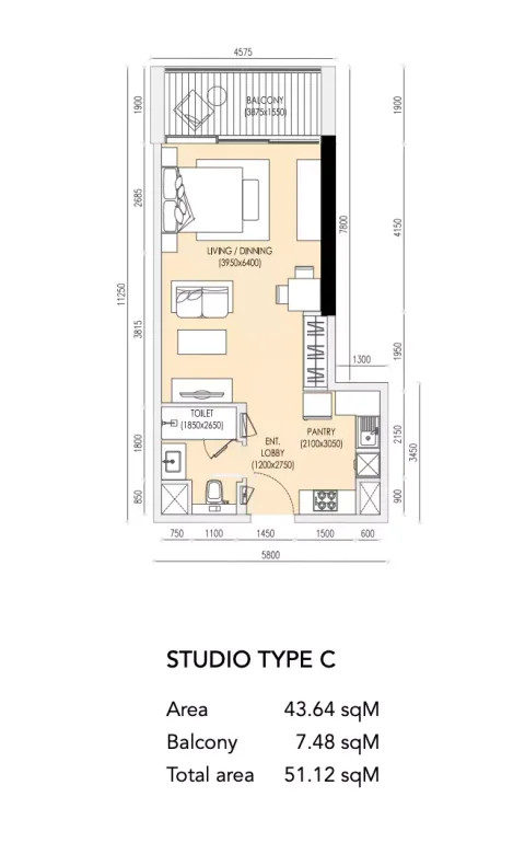 Floor plan, Studio, 550 sq ft