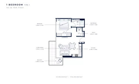Floor plan, 1 Bed, 666 sq ft