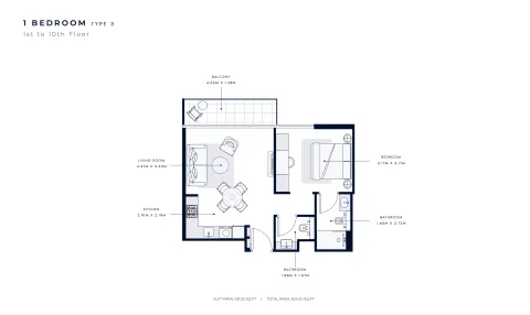 Floor plan, 1 Bed, 624 sq ft
