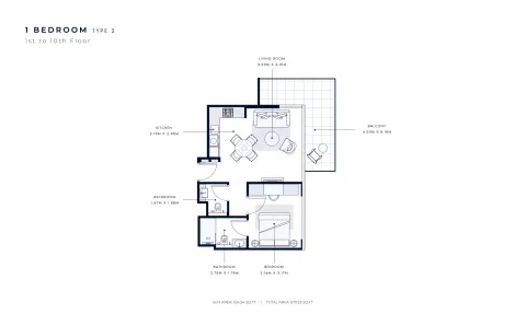 Floor plan, 1 Bed, 679 sq ft