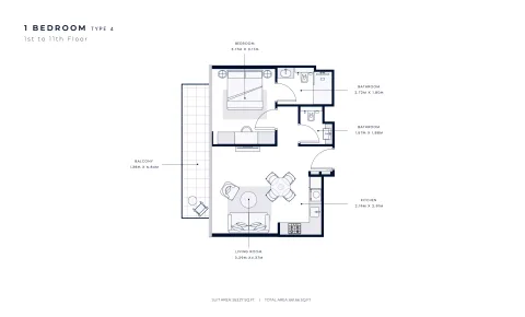 Floor plan, 1 Bed, 661 sq ft