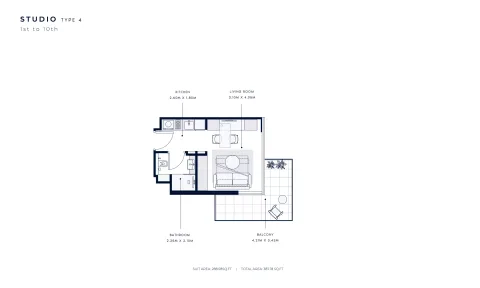 Floor plan, Studio, 387 sq ft