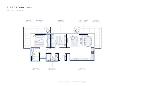 Floor plan, 2 Beds, 1,249 sq ft