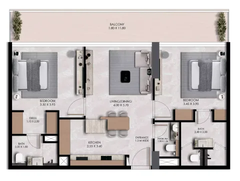 Floor plan, 2 Beds, 1,014 sq ft