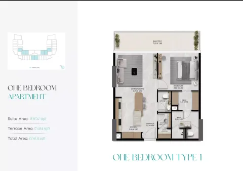 Floor plan, 1 Bed, 856 sq ft