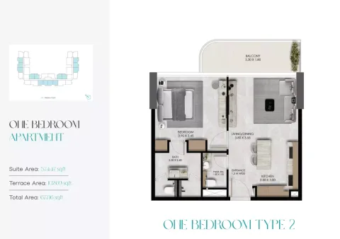 Floor plan, 1 Bed, 677 sq ft