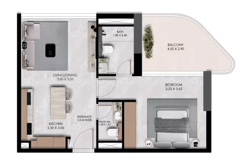 Floor plan, 1 Bed, 686 sq ft