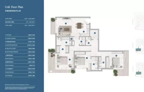 Floor plan, 3 Beds, 1,631 sq ft
