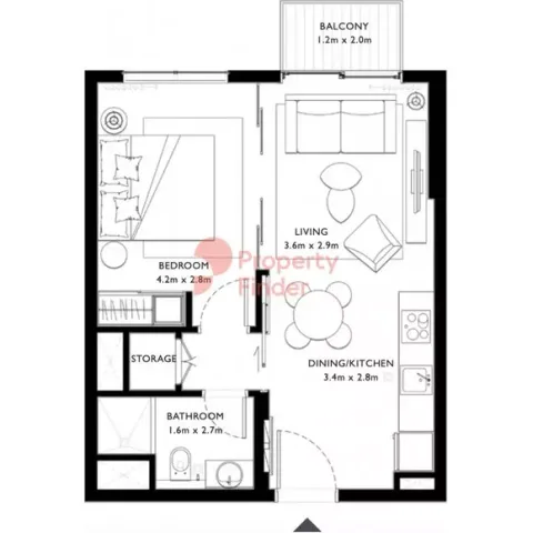 Floor plan, 1 Bed, 473 sq ft