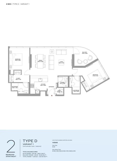 Floor plan, 2 Beds, 1,020 sq ft