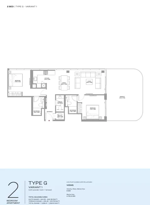 Floor plan, 2 Beds, 1,358 sq ft