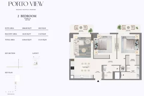 Floor plan, 2 Beds, 1,230 sq ft