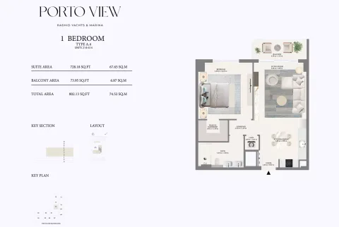 Floor plan, 1 Bed, 802 sq ft