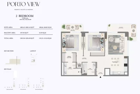 Floor plan, 2 Beds, 1,283 sq ft