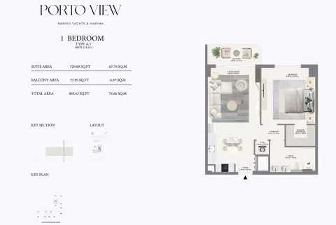 Floor plan, 1 Bed, 803 sq ft