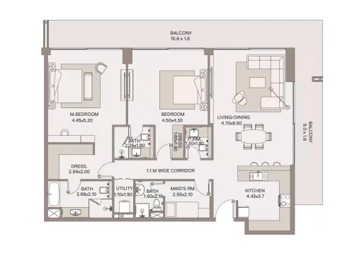 Floor plan, 2 Beds, 1,907 sq ft