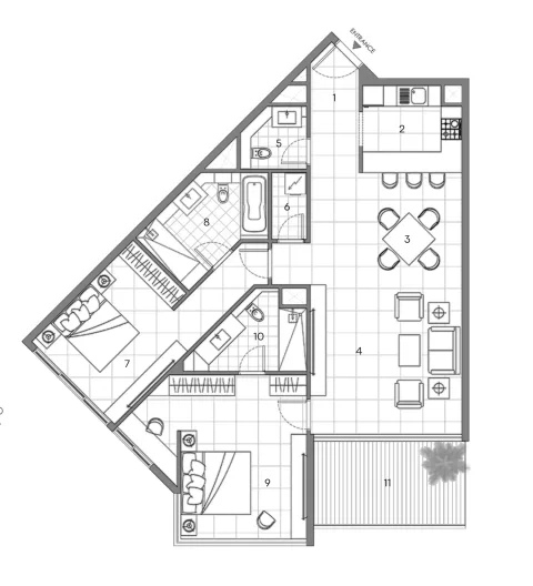 Floor plan, 2 Beds, 1,297 sq ft