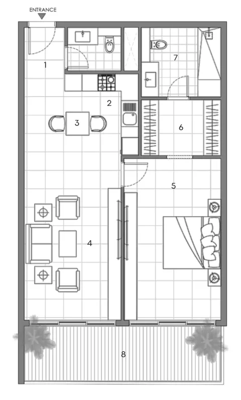 Floor plan, 1 Bed, 932 sq ft