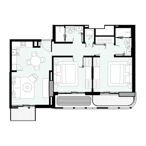 Floor plan, 3 Beds, 838 sq ft