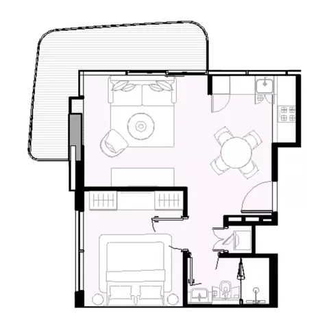 Floor plan, 1 Bed, 643 sq ft
