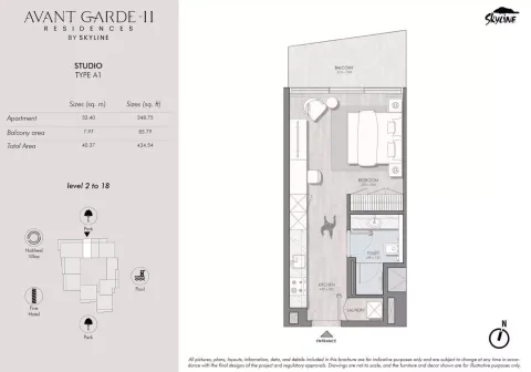 Floor plan, Studio, 434 sq ft