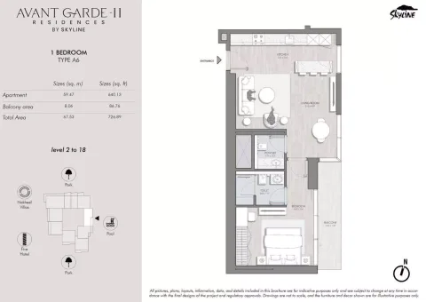 Floor plan, 1 Bed, 726 sq ft