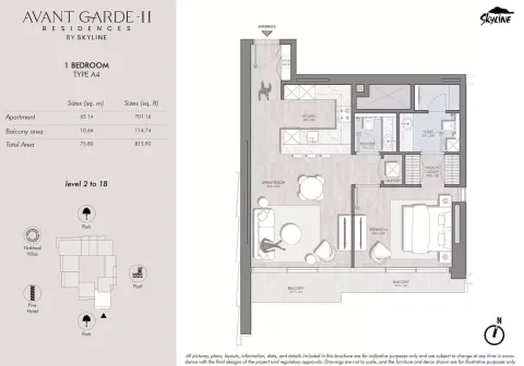 Floor plan, 1 Bed, 815 sq ft