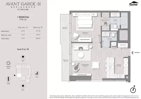 Floor plan, 1 Bed, 806 sq ft